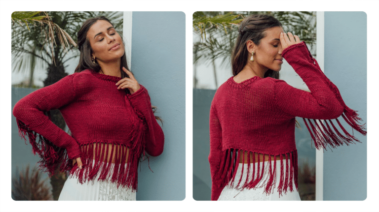 Receita Blusa de TRICÔ Franjas Marsala: Charme Boho e Elegância Rústica em Uma Peça