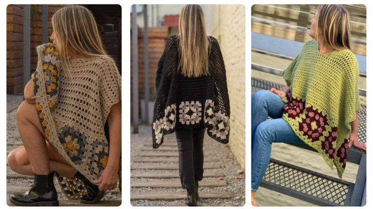 Crochê de Moda: 23 Ponchos de Crochê com Squares – Elegância e Estilo Artesanal!