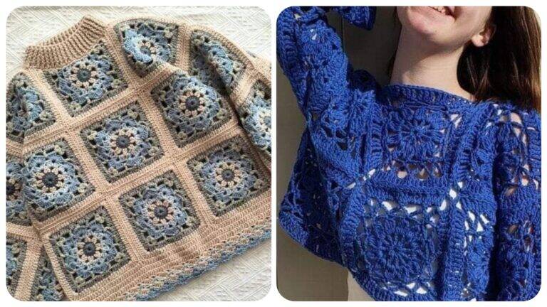 Blusas de Crochê com Squares – Padrões Grátis