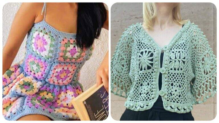 Moda em Squares de Crochê: Vestidos e Blusas com Padrões Gratuitos