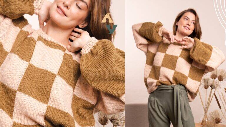 Blusa de Tricô Quadriculada: Uma Peça Charmosa e Chique!