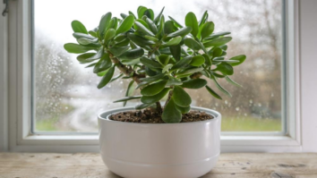 Planta Jade em uma vaso próximo à uma janela