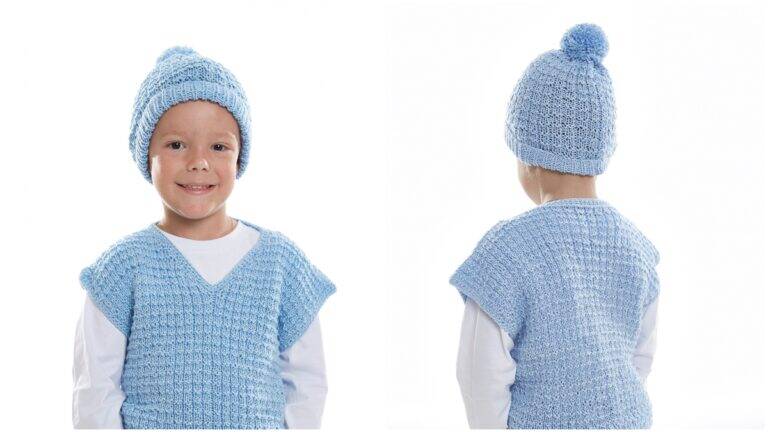 Colete e Gorro de Tricô Azul: Peças Fofas para Crianças!