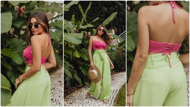 Cropped de Crochê Rosa Cítrico: Charme que Vibra!