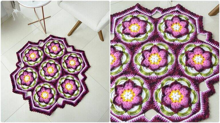Tapete de Crochê Sextavado Floral: Crie essa Peça Única!