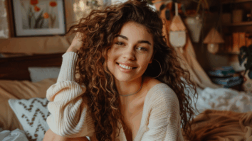 Imagem gerada por IA de uma mulher com cabelos cacheados representando o uso de manteiga capilar nos cabelos