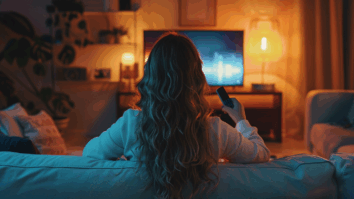 Imagem gerada pro IA de mulher assistindo filmes da Netflix na TV