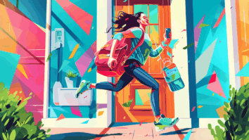 Ilustração gerada por IA de mulher correndo com pressa para o trabalho