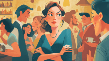 Ilustração gerada por IA simbolizando uma mulher egocêntrica sabotando sua própria felicidade