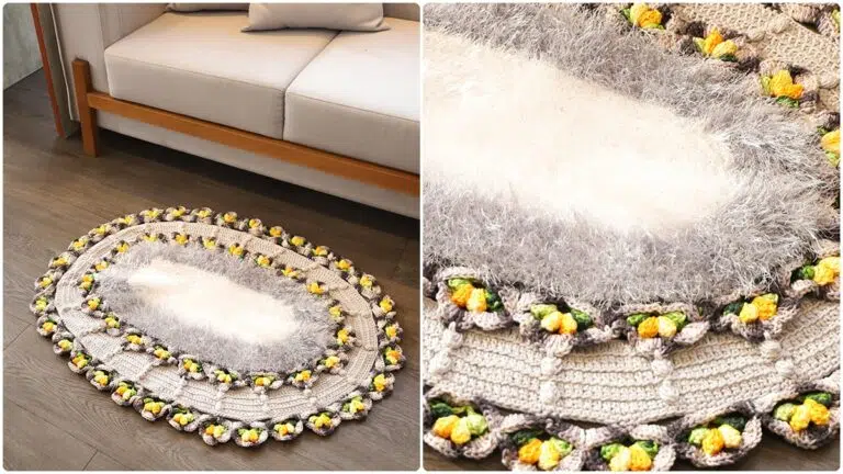 Tapete Oval de Crochê Gramado com Flores: Guia com Gráficos!