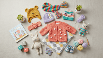 Peças de crochê infantis delicadas e coloridas — roupinhas, acessórios e detalhes feitos à mão, perfeitos para crianças com estilo e conforto artesanal.