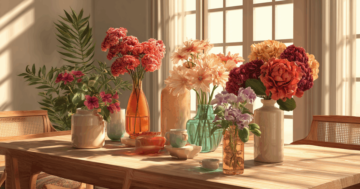 A luz natural abraça cada pétala e revela o encanto das flores que florescem o ano todo, enchendo a casa de vida, perfume e alegria.