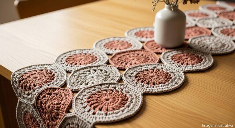 Caminhos de Mesa em Crochê com Círculos: charme artesanal e design moderno + gráficos