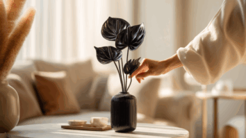 Imagem gerada por IA de flores Antúrio em uma vaso numa sala