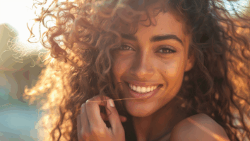 Mulher com cabelos cacheados