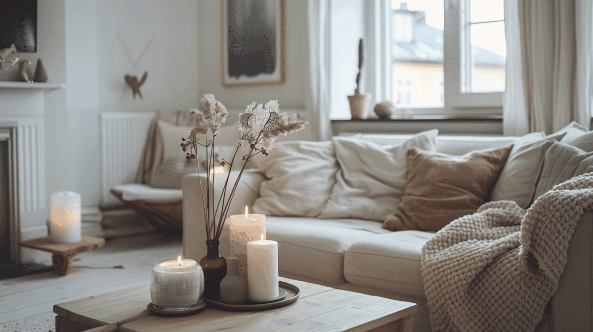 Ideia de decoração de sala seguindo a tendência do estilo escandinavo