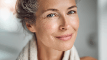 Imagem gerada por IA de mulher por volta dos 50 anos com uma pele cuidada