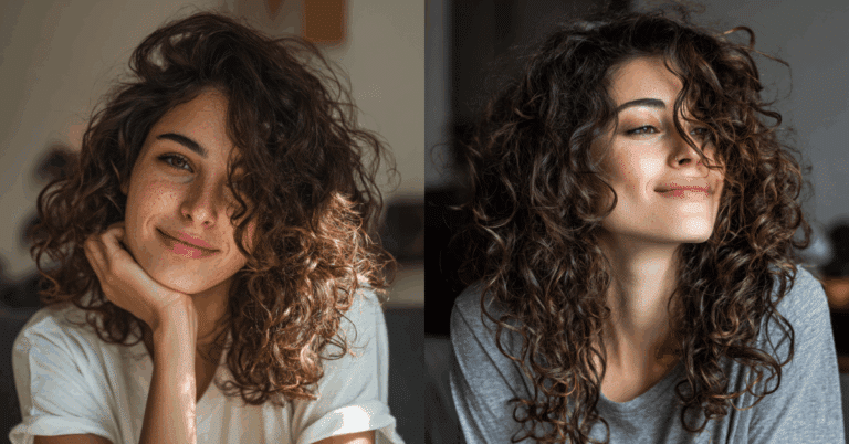 Mulheres com cabelos cacheados exibindo cachos nutridos sem frizz ou ressecamento
