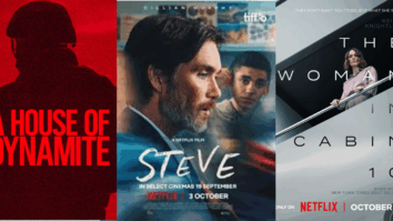 Pôsteres oficiais dos filmes “A House of Dynamite”, “Steve” e “The Woman in Cabin 10”, todos lançados pela Netflix em outubro de 2025. Imagem: Divulgação/Netflix.