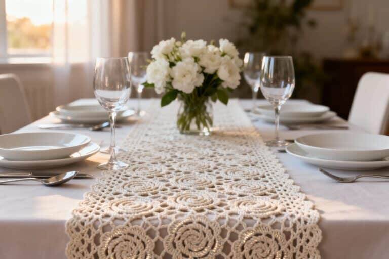 Caminhos de mesa em crochê de luxo: descubra como conseguir o caimento perfeito