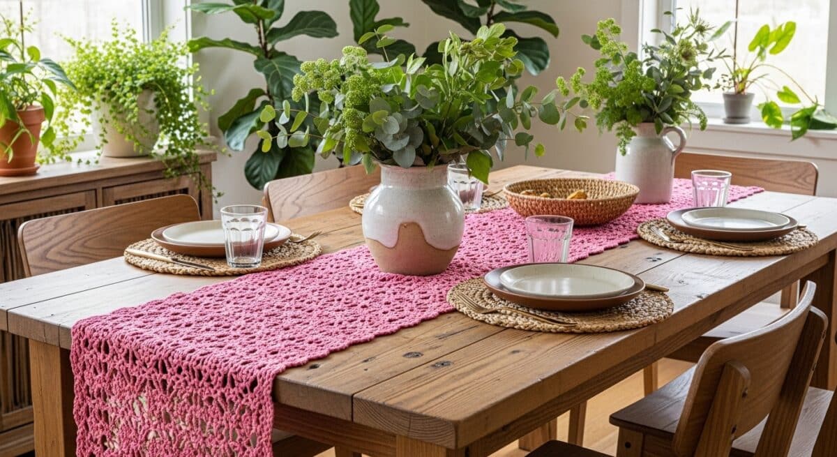 Mesa Jantar Boho Croche Rosa
