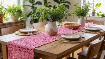 Mesa Jantar Boho Croche Rosa