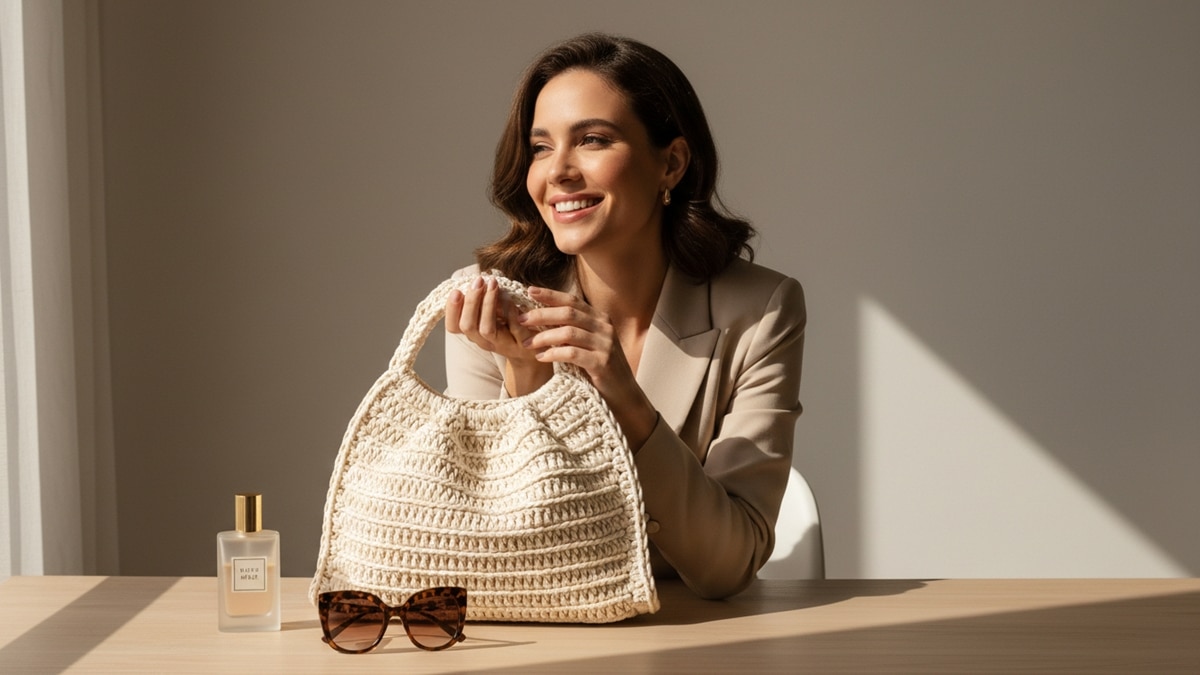 Bolsa de crochê em algodão de alta qualidade, modelagem estruturada e acabamentos impecáveis - Imagem gerada com inteligência artificial, licença paga e uso exclusivo para este conteúdo.