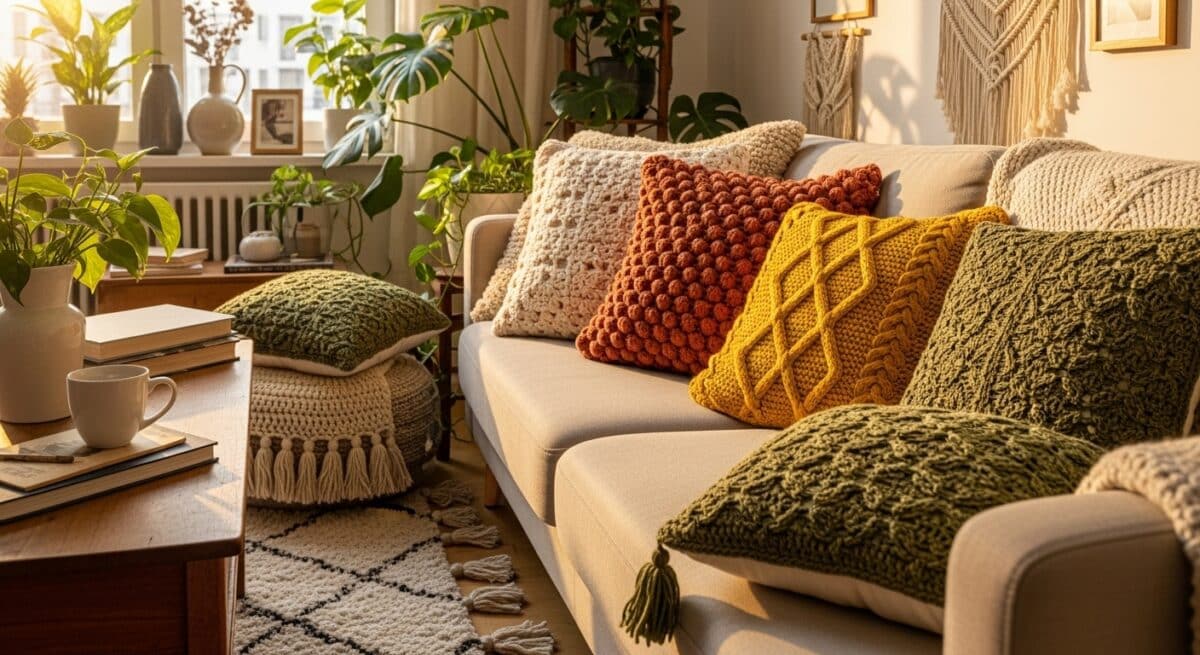 Sala com Alma e Almofadas de Crochê