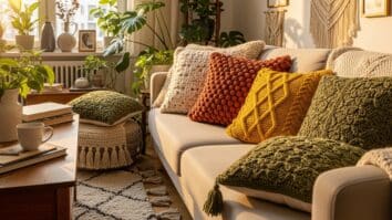 Sala com Alma e Almofadas de Crochê