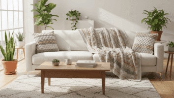 Sala com manta de crochê