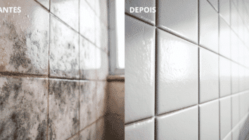 Imagem ilustrativa do antes e depois de um azulejo limpo com vinagre branco