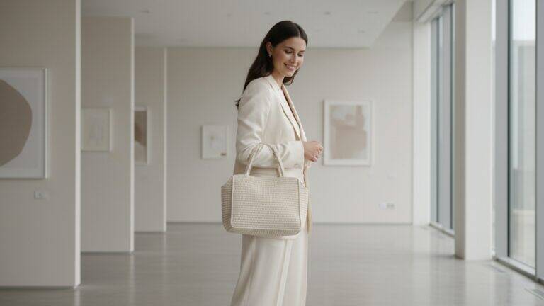 bolsa de crochê artesanal de luxo em algisticado em ambiente fashion minimalista
