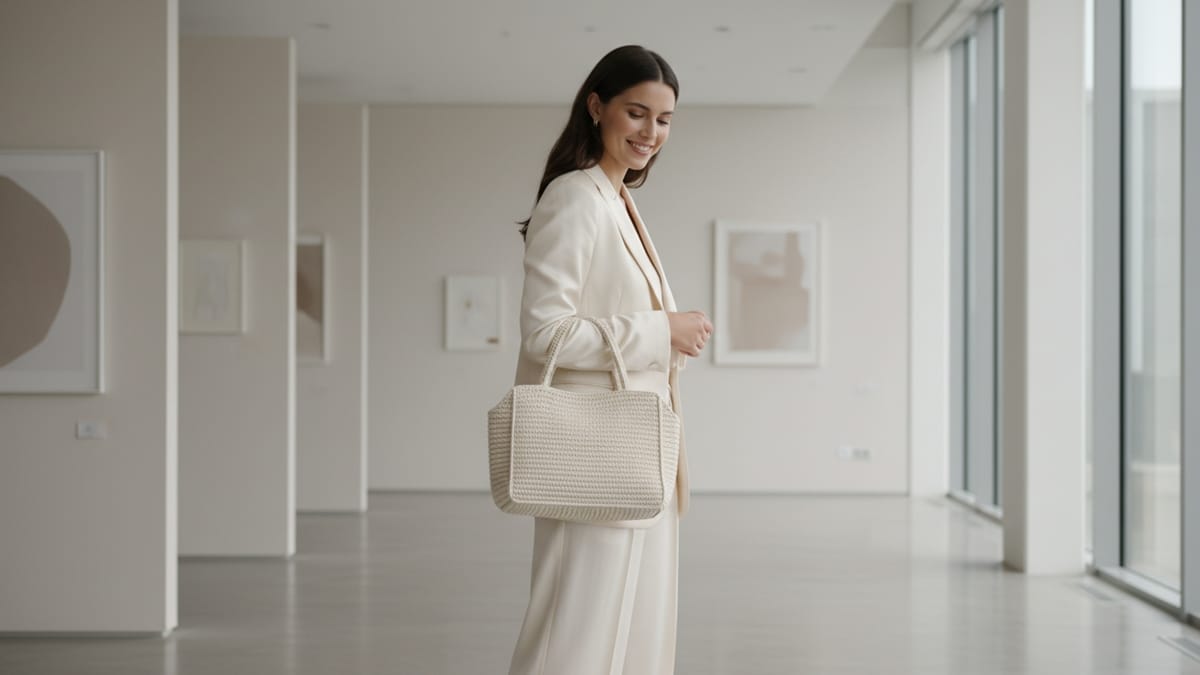 bolsa de crochê artesanal de luxo em algisticado em ambiente fashion minimalista