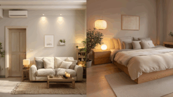 Ambientes decorados em tons naturais, com luz suave, plantas e madeira, organizados para criar harmonia e boas vibrações segundo o Feng Shui.