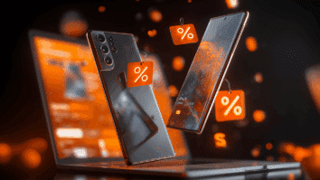 Imagem ilustrativa representando descontos em smartphones durante a Black Friday. O modelo exibido é genérico apenas para fins visuais e não corresponde exatamente a um aparelho específico da Samsung.