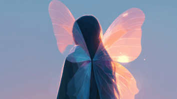 Silhueta feminina com asas translúcidas, simbolizando autodescoberta e leveza interior