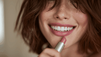 Mulher passando batom simbolizando um ato de autocuidado, um dos pilares de uma autoestima saudável