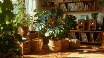 Monstera complementando a decoração de uma sala de estar