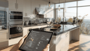 Cozinha inteligente controlada por comandos em um ipad