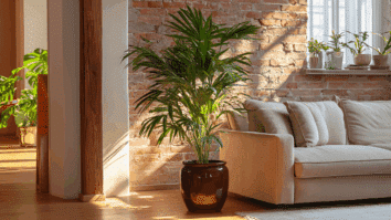 Imagem da Pailmeira-Ráfis complementando a decoração de uma sala