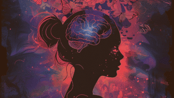 Ilustração da silhueta de uma mulher com o cérebro iluminado e cercado por borboletas, simbolizando que a verdadeira beleza começa na mente