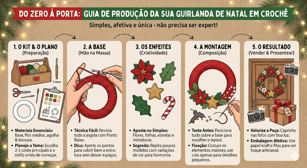Passo a passo para fazer guirlandas de Natal em crochê