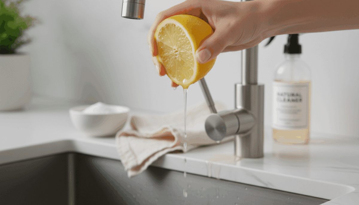 mao usando limao limpeza cozinha