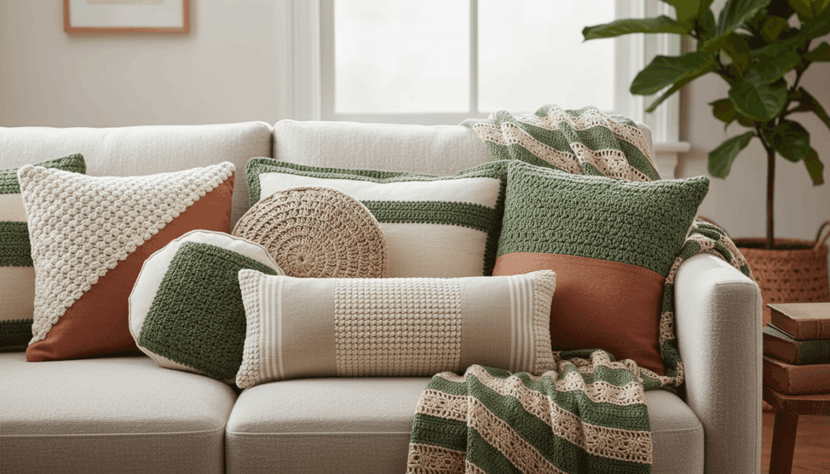 sofa almofadas croche tecido