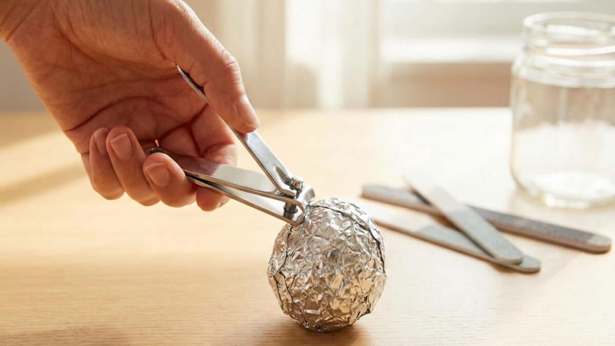 Amolando cortador de unhas em casa usando bola de papel alumínio