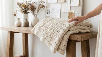 Amostra têxtil de crochê com variedade de pontos e texturas em tom neutro