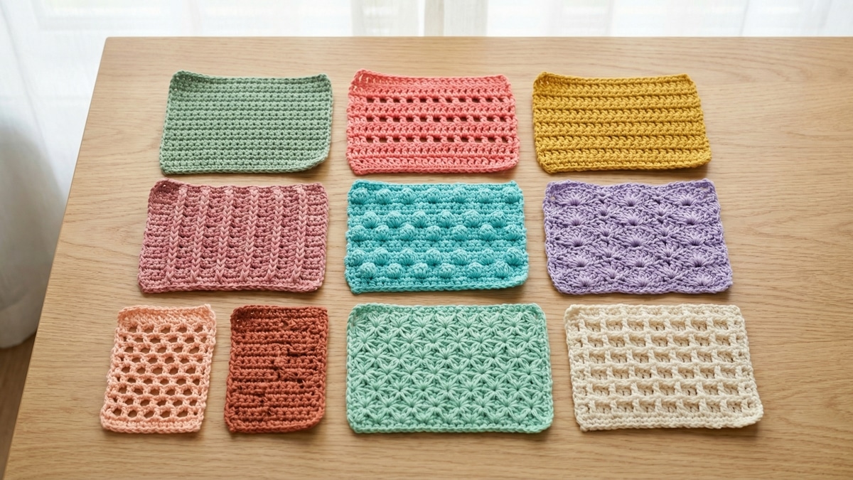 Amostras pontos crochê coloridos sem texto