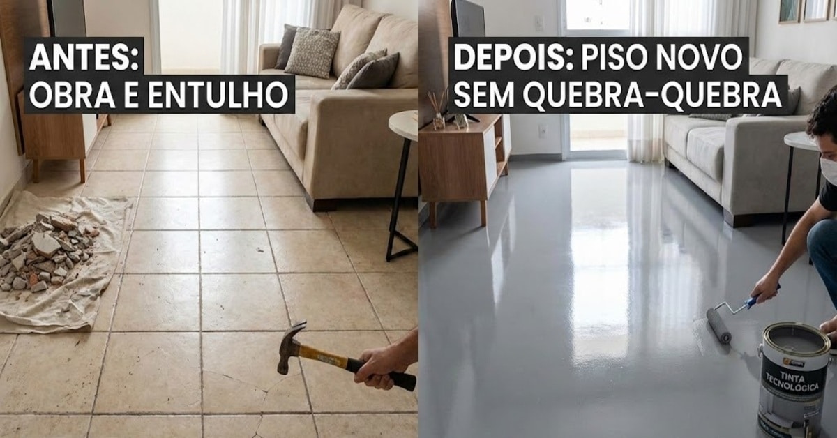 Antes e depois de aplicar a tinta epoxi