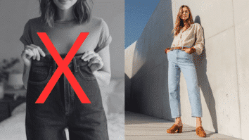 A imagem ilustra a transformação de uma calça jeans antiga em uma peça atual e alinhada às tendências de 2026.