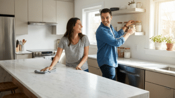 Casal Limpando Cozinha